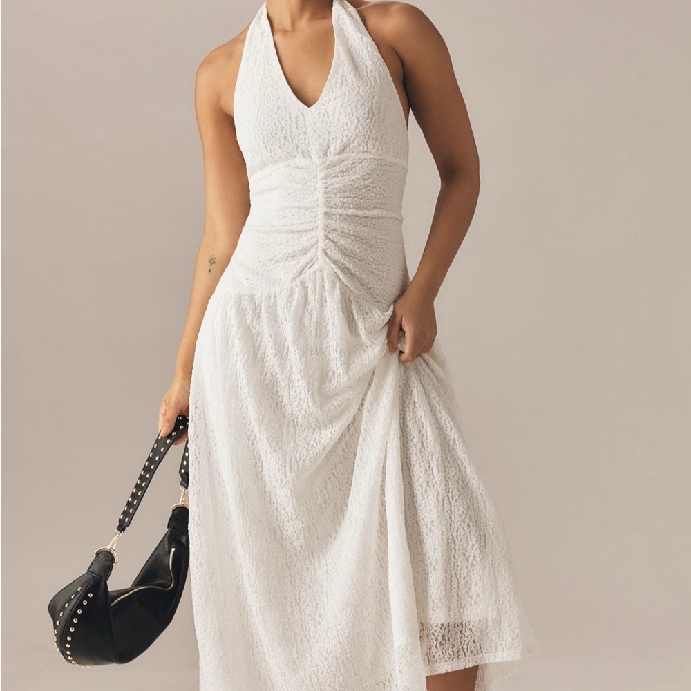 Flat White Plunge Slim Maxi Dress